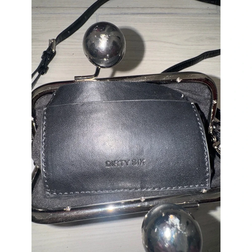 Dirty Six Black Croc Embossed Mini Kiss Lock Crossbody Bag with Chain Handle